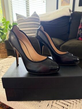 Giuseppe Zanotti Black Leather Peep-Toe Stiletto Heels